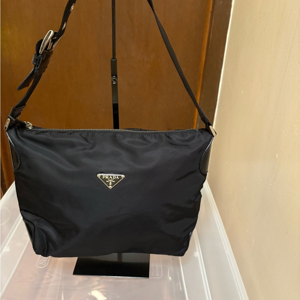 Authentic Preowned Prada Black Shoulder  Handbag with Silver Hardware